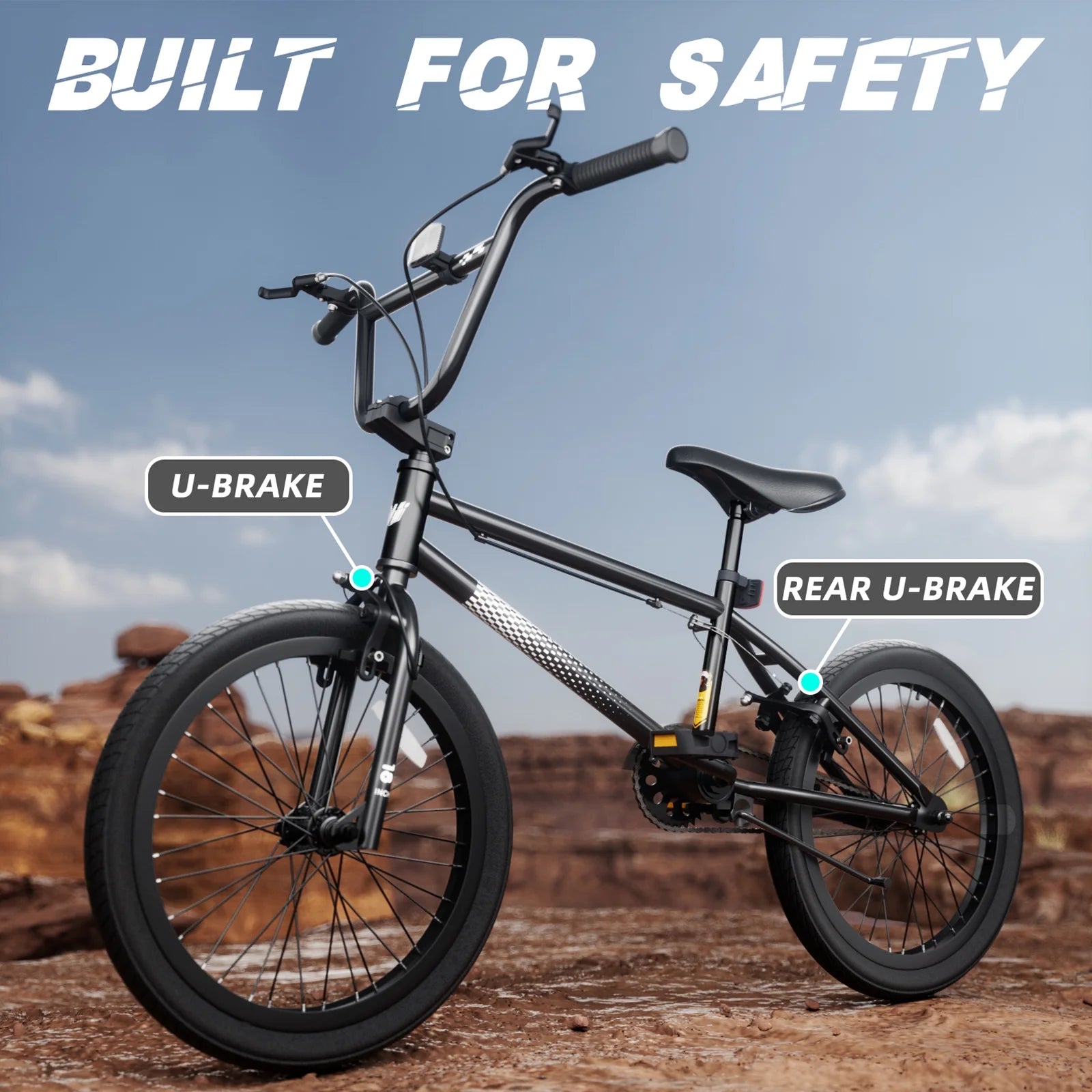XJD Freestyle BMX Bike for Teen Beginner 8 - 12 Years Old Kids, 20 in Kids Bike with Hi - Ten Steel Frame, U - Brake and Hand - Brake Levers