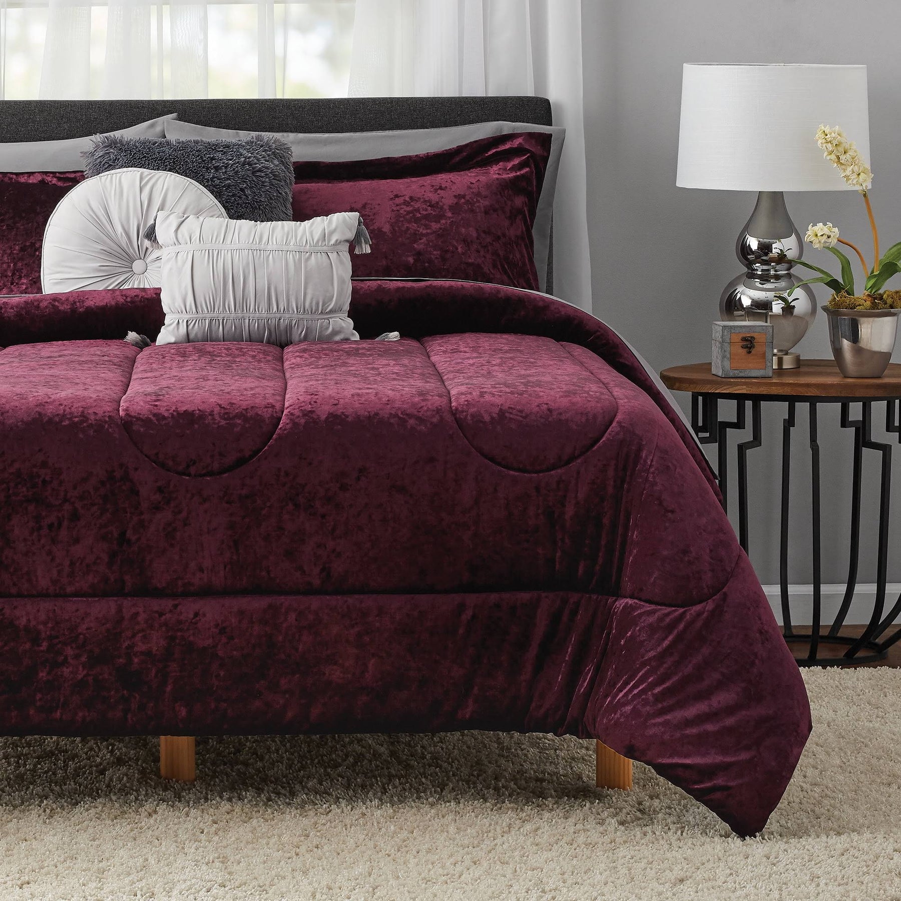 Mainstays Metropolis Velvet 10-Piece Bed in A Bag Bedding Set w/Bonus Sheet Set + Pillows, Full