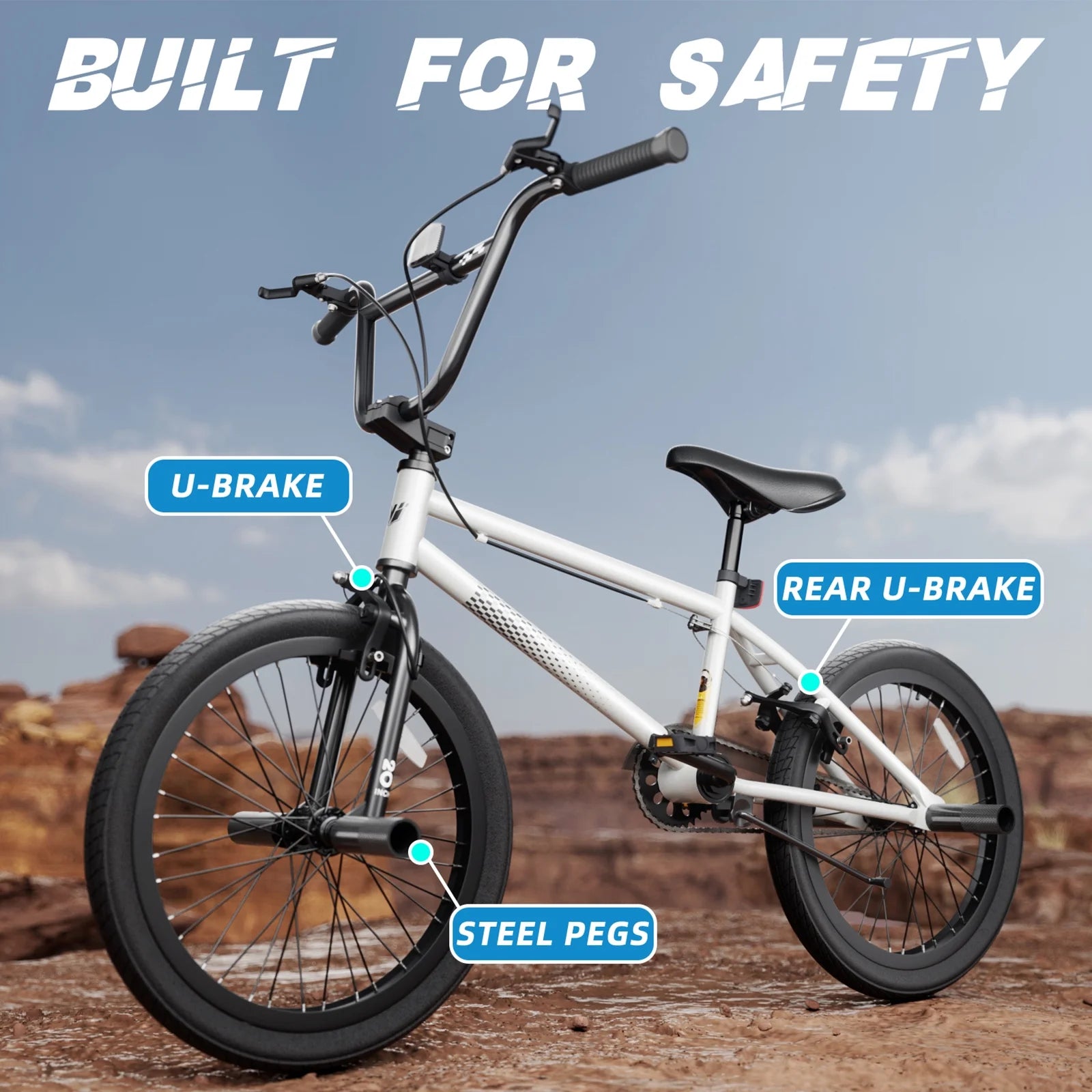 XJD Freestyle BMX Bike for Teen Beginner 8 - 12 Years Old Kids, 20 in Kids Bike with Hi - Ten Steel Frame, U - Brake and Hand - Brake Levers