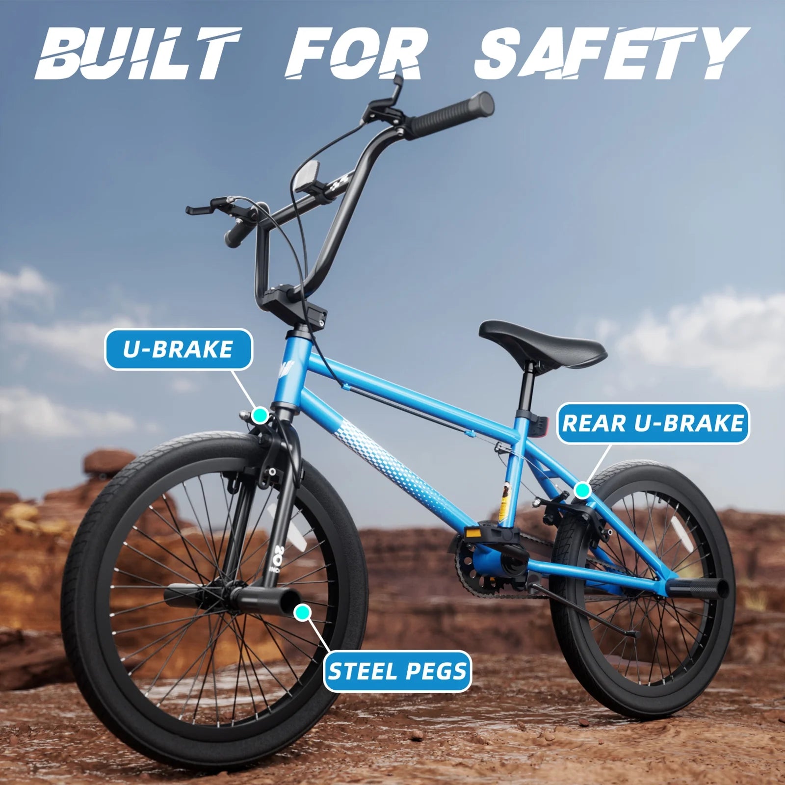 XJD Freestyle BMX Bike for Teen Beginner 8 - 12 Years Old Kids, 20 in Kids Bike with Hi - Ten Steel Frame, U - Brake and Hand - Brake Levers