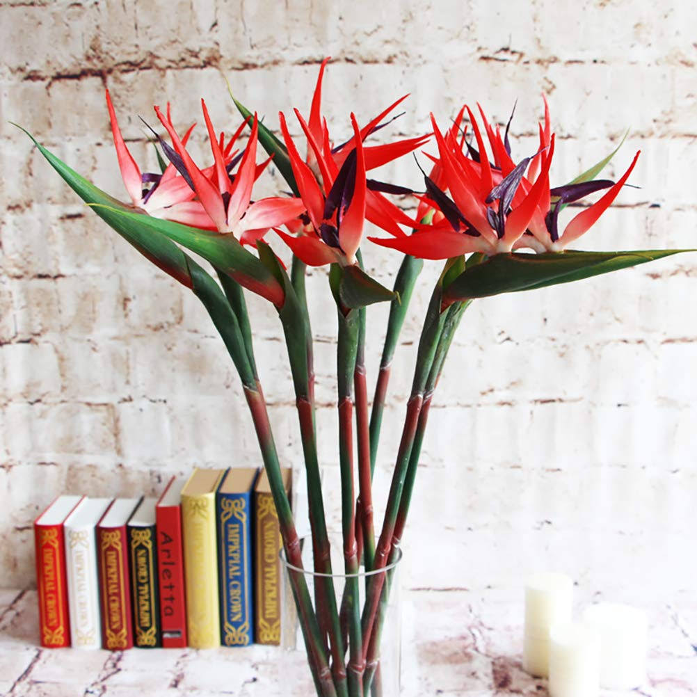Warmter 32.5 inch Large Elegant Bird of Paradise Artificial Flower for Home Office 3 Pcs (Red)