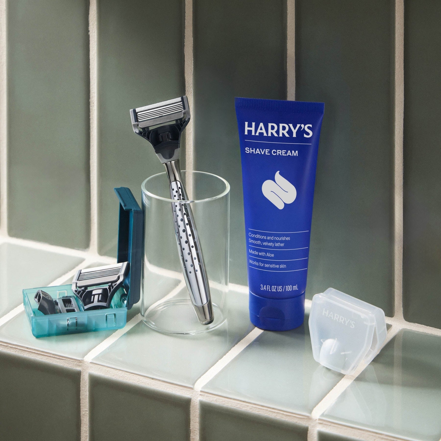 Harry's Original Chrome Shave Set / Chrome - Obsidian / Shave Cream